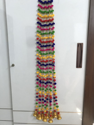 TATHAGATA Handmade Multicolored Strings Pom Pom Festival,Navratri (3 FT , 5 Strings) Toran Toran(Wool)