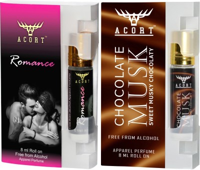 Acort Pack of 2 - Chocolate Musk and Romance - Long lasting Concentrated Roll on Perfume - ittra Floral Attar(Floral, Fruity, Musk)