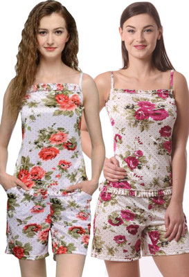 Mixcult Women Floral Print Multicolor Top & Shorts Set