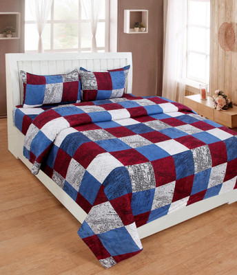 MANISHPANDEY 144 TC Polyester Double Checkered Flat Bedsheet(Pack of 1, Multicolor)