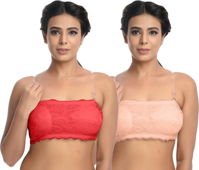 CALCADOS Women Bandeau/Tube Heavily Padded Bra(Beige, Red)