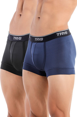 Tryb Men Mens Sport Performance Moisture Wicking Active Dry Fit Short Trunk -2 Pack Brief