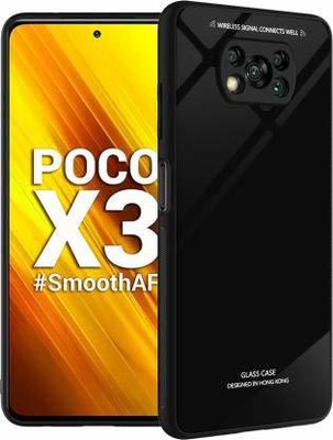 MOBILOVE Back Cover for Poco X3 / Poco X3 Pro | Luxury Toughened Glass Cover With Shockproof Soft Silicone Side Case(Black, Hard Case, Pack of: 1)