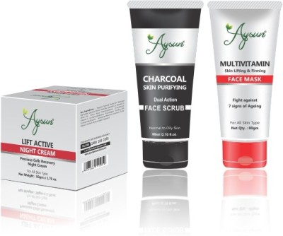 Aysun Lift Active Night Cream & Charcoal Face Scrub + Multivitamin Face Mask Combo Pack of 3(3 Items in the set)