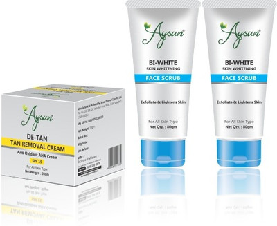 Aysun De-Tan Tan Removal Cream & BI White Face Scrub Combo Pack of 3(2 Items in the set)
