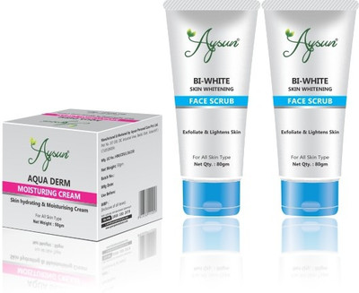 Aysun Aqua Derm Moisturing Cream & BI White Face Scrub Combo Pack of 3(2 Items in the set)