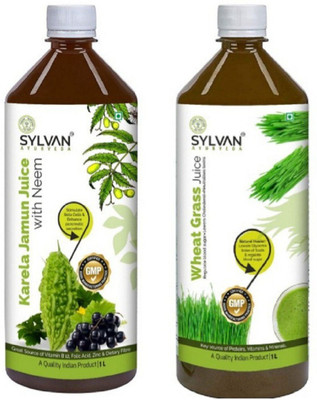 SYLVAN AYURVEDA WHEAT GRASS JUICE + KARELA JAMUN WITH NEEM 1L EACH I PACK OF 2(2 x 1 L)