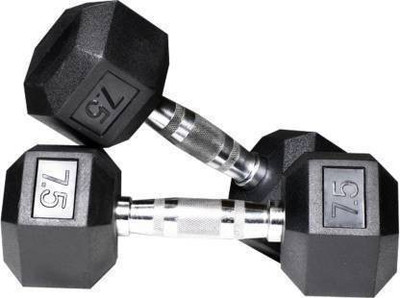 HACKERX Hexa Dumbbells Pure Rubber (7.5X2 =15kg) Set For Home Gym Workout Fixed Weight Dumbbell(15 kg)