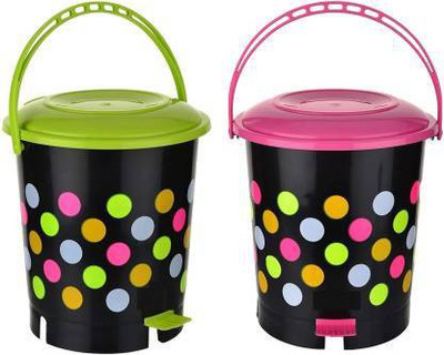 YASHODEEP PLASTIC New Stylish Colorful Pedal bin ( 2 pcs - Pink / Green ) - 12 L Plastic Dustbin(Multicolor, Pack of 2)