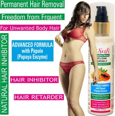 sufi Natural & Permanent Hair Inhibitor/Retarder Cream Lotion for Reduction of Unwanted Body and Facial Hair in Men and Women. Stop Hair Growth Inhibitor. Advance Formula with PAPIN (PAPAYA ENZYME). (PACK OF 1). Cream(100 g)