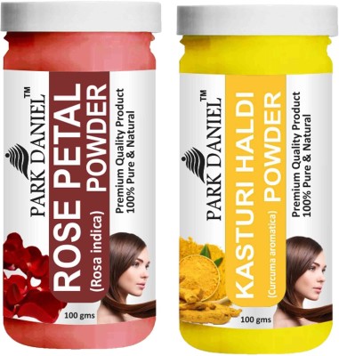 PARK DANIEL Premium Rose Petal Powder & Kasturi Haldi Powder Combo Pack of 2 Bottles of 100 gm (200 gm )(200 g)