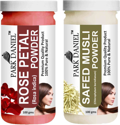 PARK DANIEL Pure & Natural Rose Petal Powder & Safed Musli Powder Combo Pack of 2 Bottles of 100 gm (200 gm )(200 ml)
