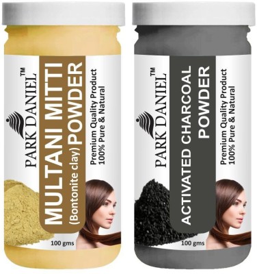 PARK DANIEL Pure & Natural Multani Mitti Powder & Activated Charcoal Powder Combo Pack of 2 Bottles of 100 gm (200 gm )(200 ml)