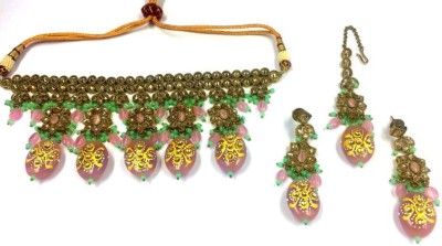 Saraswati Art Jewellery Alloy Gold-plated Pink Jewellery Set(Pack of 1)