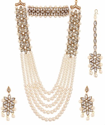 Nakoda Art Jewellery Brass Gold-plated White Jewellery Set(Pack of 1)