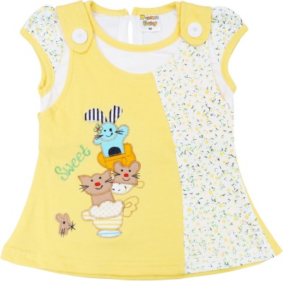 AmazBaby Baby Girls Mini/Short Casual Dress(Yellow, Half Sleeve)