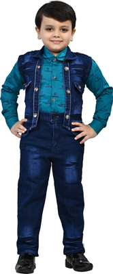 Fashion 4 Ever Boys Festive & Party Shirt, Waistcoat and Pant Set(Green Pack of 1)