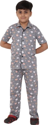 Ninos Dreams Kids Nightwear Boys & Girls Printed Cotton Blend(Grey Pack of 1)