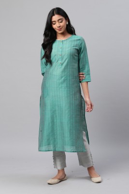 Varanga Women Solid Straight Kurta(Green)