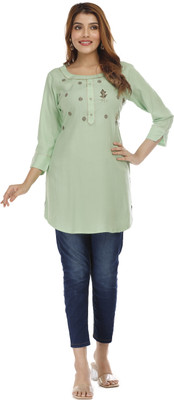 JC4U Women Embellished Straight Kurta(Green)