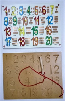 jaraglobal 1 to 20 Counting Numbers Wooden Puzzle Board with Knob and 123 Numbers Writing Practice Wooden Tracing Board with Dummy Pencil, Wooden Learning Educational Board for Kids(Multicolor)