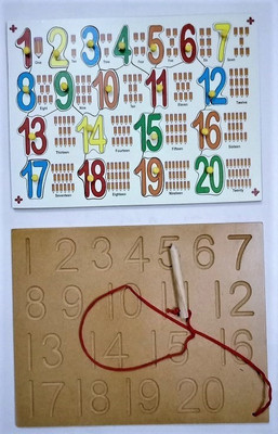 jaraglobal 1 to 20 Counting Numbers Wooden Puzzle Board with Knob and 123 Numbers Writing Practice Wooden Tracing Board with Dummy Pencil, Wooden Learning Educational Board for Kids(Multicolor)