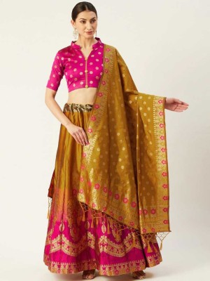 Vozica Self Design Semi Stitched Lehenga Choli(Yellow, Pink)