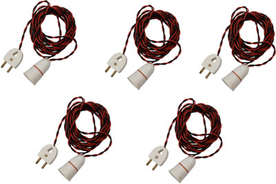 JELECTRICALS Wire With Plug and Holder 1 Meter Each Pack of 5 Brass Light Socket(Pack of 5)