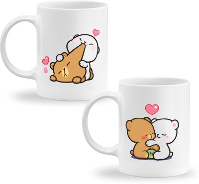 GIFTkarde Milk & Mocha Cute Bear Printed Couple Coffees || Set of 2 Ceramic 11oz 325ml Cup Ceramic Coffee Mug(325 ml)