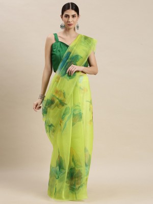 Blissta Printed Bollywood Organza Saree(Green)