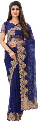 NIVLTA DESIGNER Embroidered Bollywood Net Saree(Blue)