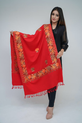 Indian shawl Wool Floral Print Women Shawl(Red)