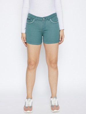 CRIMSOUNE CLUB Solid Women Green Denim Shorts