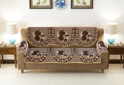 Shivkirpa Cotton 3 Seater Sofa Floral Cover(Pack of 4 Brown)