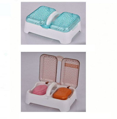 Top Trick Double Sealed Drain Soap Dish Tray Holder with Handle and Lid Cover Box Case 2PS (Multicolor)(Multicolor)