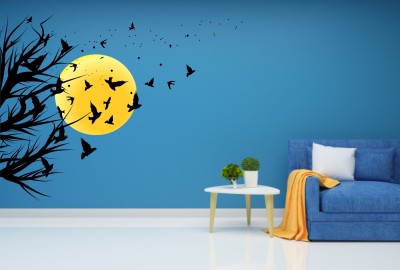 Flipkart Latest Designs 38.1 cm KUKU-WALL-100 Flock of Birds Flying towards sun with tree Self Adhesive Sticker(Pack of 1)