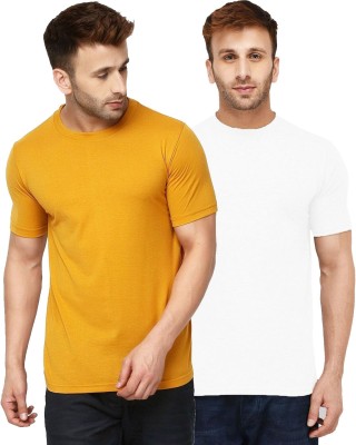 Kroptee Solid Men Round Neck White, Yellow T-Shirt