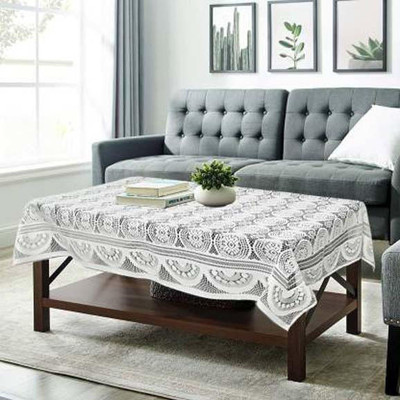 Shri Ganesh Handloom Geometric 6 Seater Table Cover(White, Polyester)