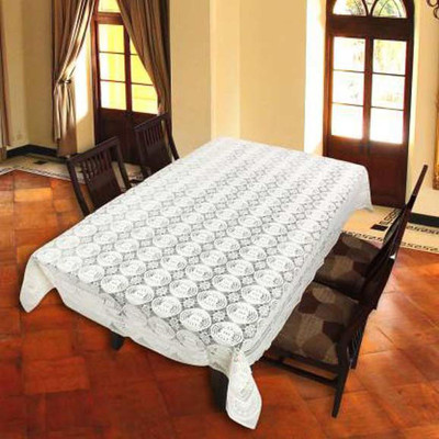 Shri Ganesh Handloom Geometric 6 Seater Table Cover(White, Polyester)