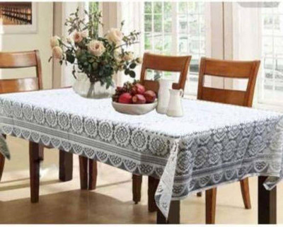 Shri Ganesh Handloom Geometric 6 Seater Table Cover(White, Polyester)