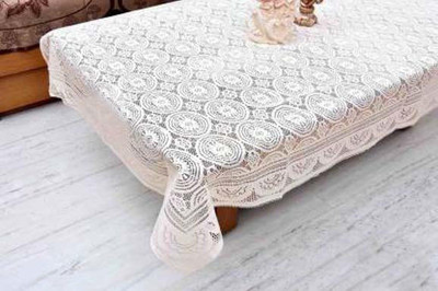 Shri Ganesh Handloom Geometric 4 Seater Table Cover(White, Polyester)