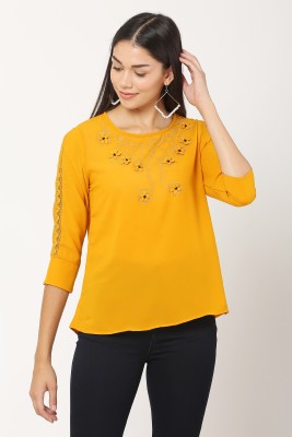 REESE Casual Solid Women Yellow Top
