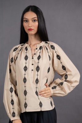 laarmario Casual Embroidered Women Beige Top