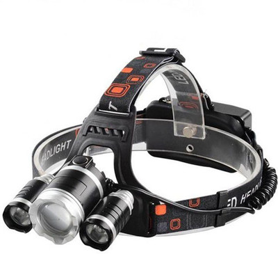Dhupgarh Rechargeable Bright Waterproof LED Headlight Flashlight Torch with 3×T6 Lampwick Torch(Black, 18 cm, Rechargeable)
