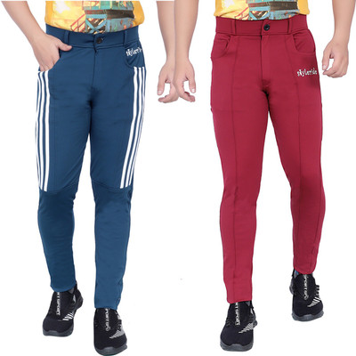 StyleRide Striped Men Blue, Maroon Track Pants