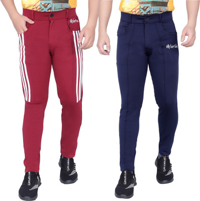 StyleRide Striped Men Maroon, Dark Blue Track Pants