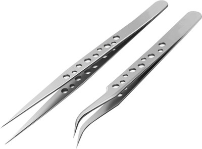WOWSOME 2 Pcs Anti-static Tweezers Curved Straight Tip Precision Stainless Steel