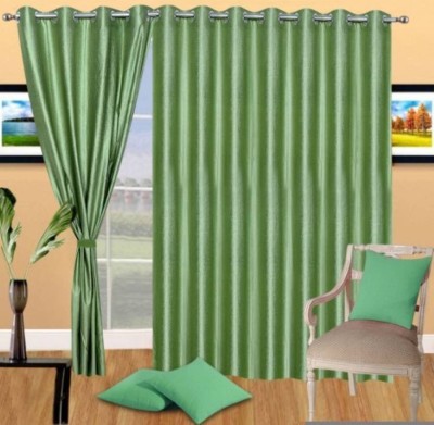 HHH FAB 274 cm (9 ft) Polyester Semi Transparent Long Door Curtain (Pack Of 3)(Solid, Green)