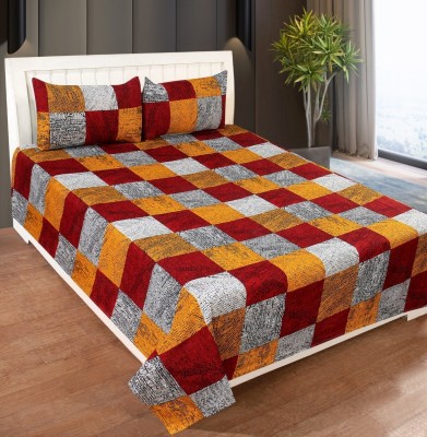 HORTUS 250 TC Polycotton Double Checkered Flat Bedsheet(Pack of 1, Multicolor)