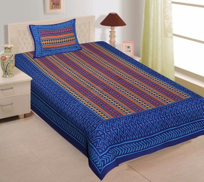 Salgia 180 TC Cotton Single Printed Flat Bedsheet(Pack of 1, Blue)